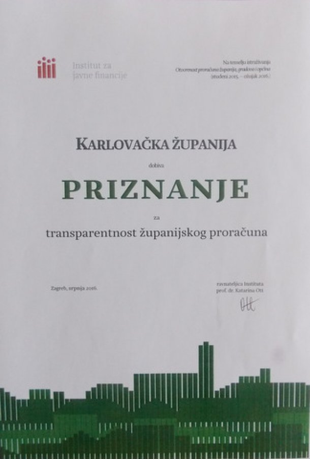 Karlovačka županija najtransparentnija županija već u tri ciklusa istraživanja